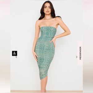 House of CB SASHA IVY STRAPLESS RUCHED MIDI DRESS Green XS